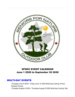 SFNOC EVENT CALENDAR June 1 2020 to September 30 2020 MULTI-DAY EVENTS