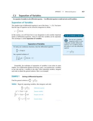 C.2 Separation of Variables Use Separation of Variables to Solve Differential Equations