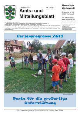 Amts- Und Mitteilungsblatt Der Gemeinde Weihenzell - Oktober 2017 - Seite 1 Öffnungszeiten, Termine