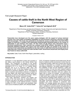 Causes of Cattle Theft in the North West Region of Cameroon Manu I.N1, Andu W.N1,3, Tarla D.N.2 and Agharih W.N3