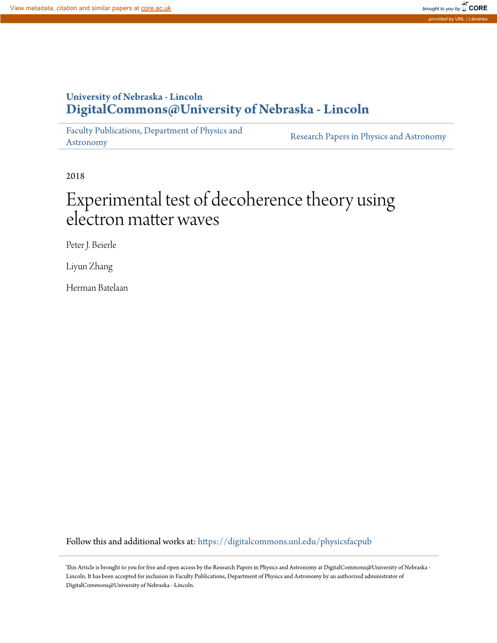 Experimental Test of Decoherence Theory Using Electron Matter Waves Peter J