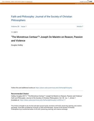 Joseph De Maistre on Reason, Passion and Violence