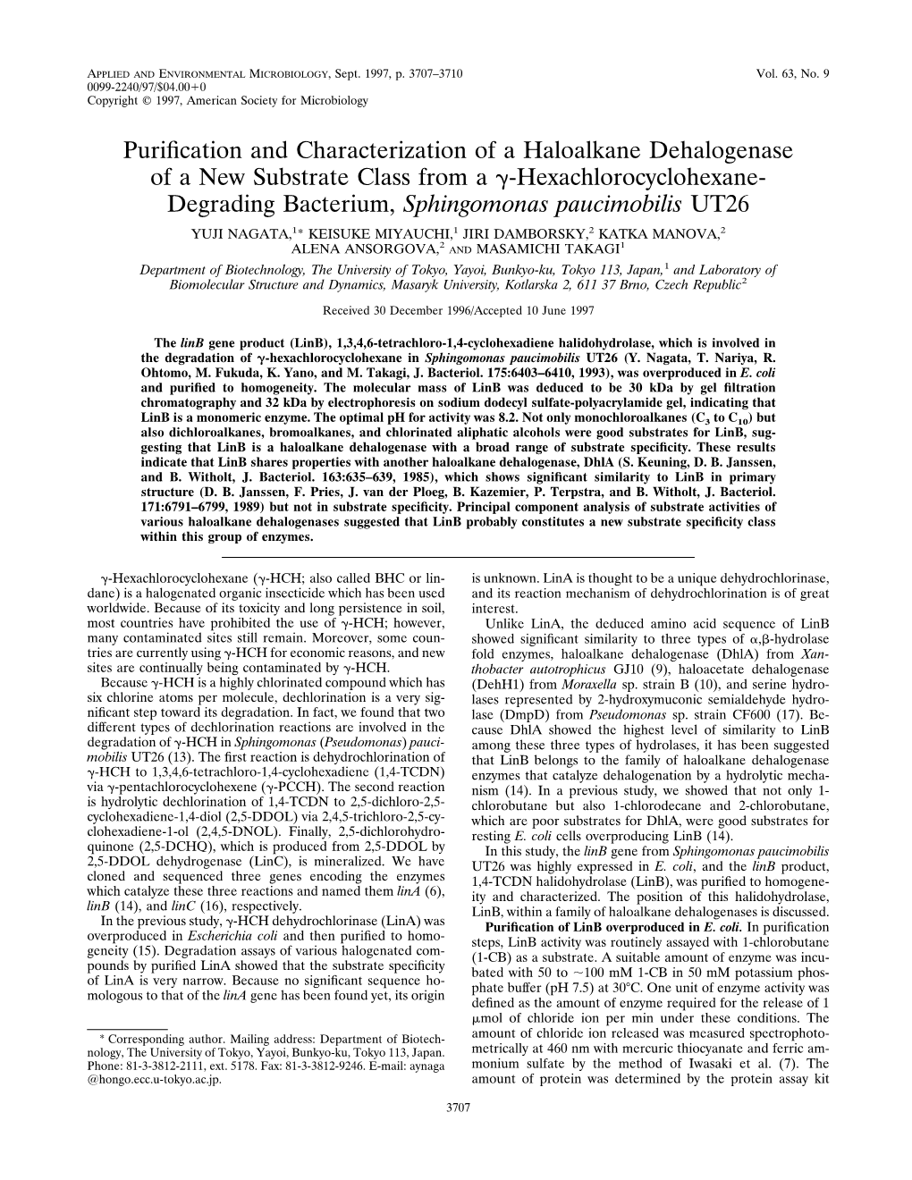 Purification and Characterization of a Haloalkane