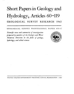 Hydrology, Articles 60 -119 GEOLOGICAL SURVEY RESEARCH 1962