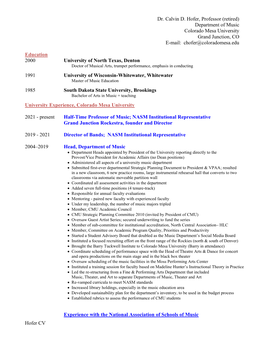Hofer CV Dr. Calvin D. Hofer, Professor (Retired) Department Of