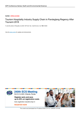 Tourism Hospitality Industry Supply Chain in Pandeglang Regency After Tsunami 2018