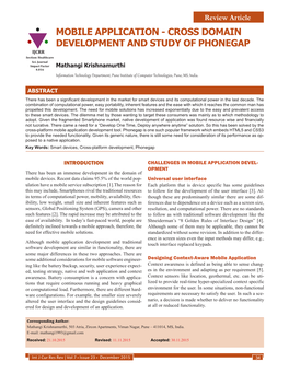 MOBILE APPLICATION - CROSS DOMAIN DEVELOPMENT and STUDY of PHONEGAP IJCRR Section: Healthcare Sci