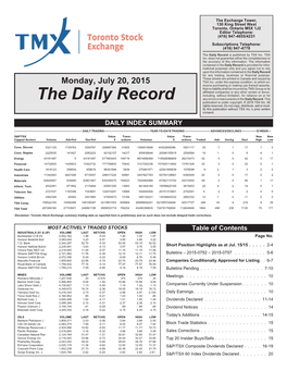 The Daily Record Is Published by TSX Inc
