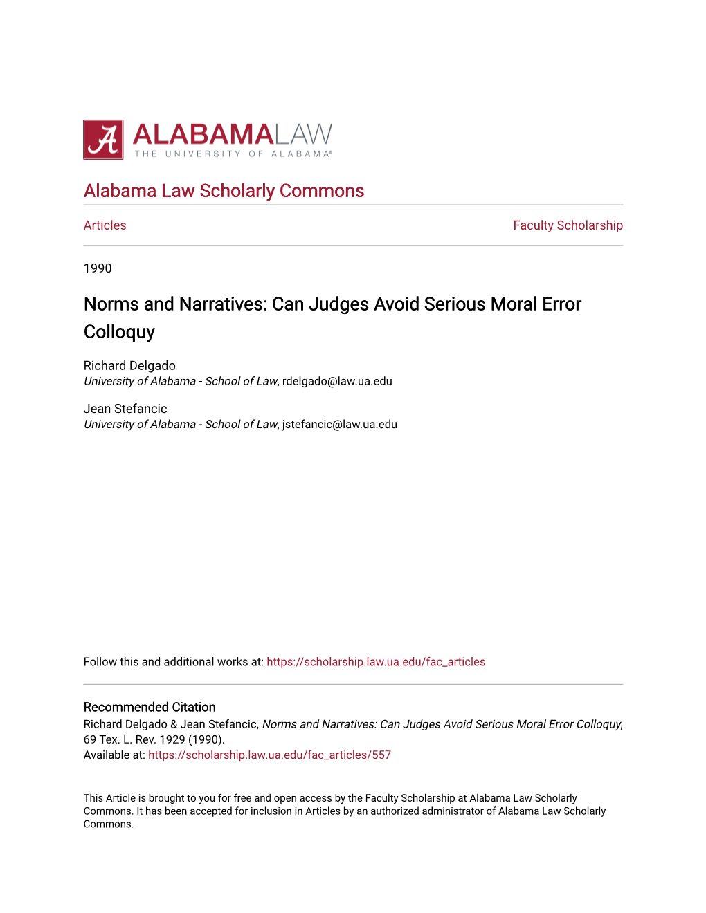 Norms and Narratives: Can Judges Avoid Serious Moral Error Colloquy