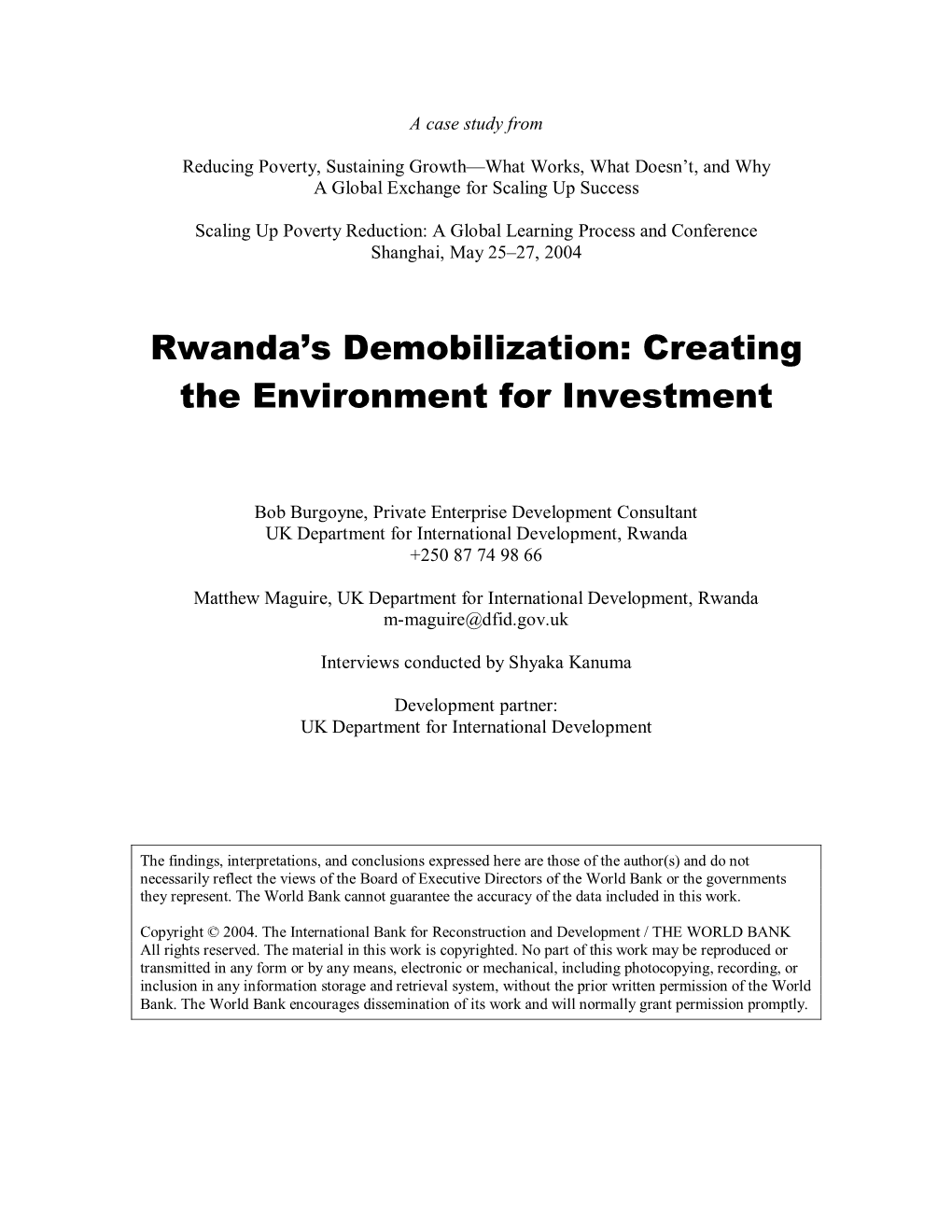 Rwanda's Demobilization