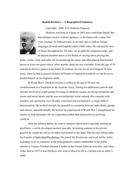Rudolf Dreikurs -- a Biographical Summary