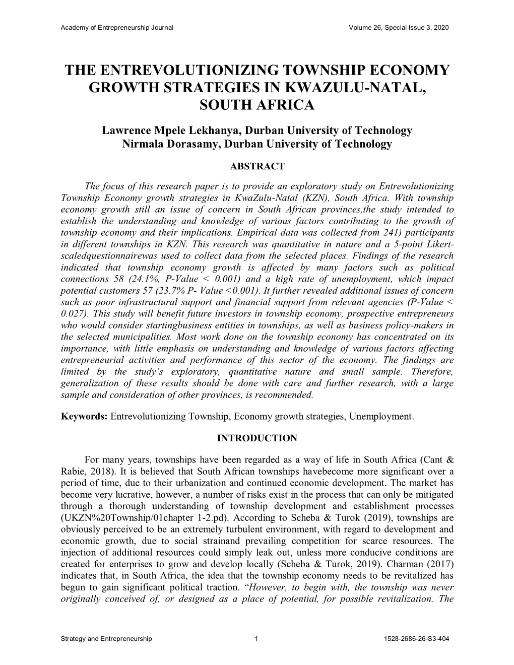 The Entrevolutionizing Township Economy Growth Strategies in Kwazulu-Natal, South Africa