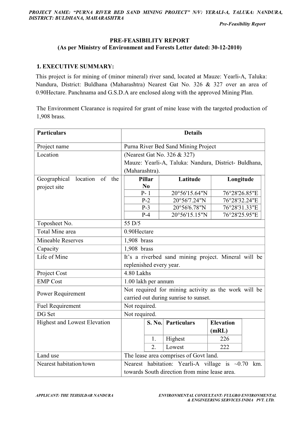 Pre-Feasibility Report