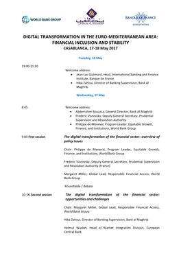 DIGITAL TRANSFORMATION in the EURO-MEDITERRANEAN AREA: FINANCIAL INCLUSION and STABILITY CASABLANCA, 17-18 May 2017