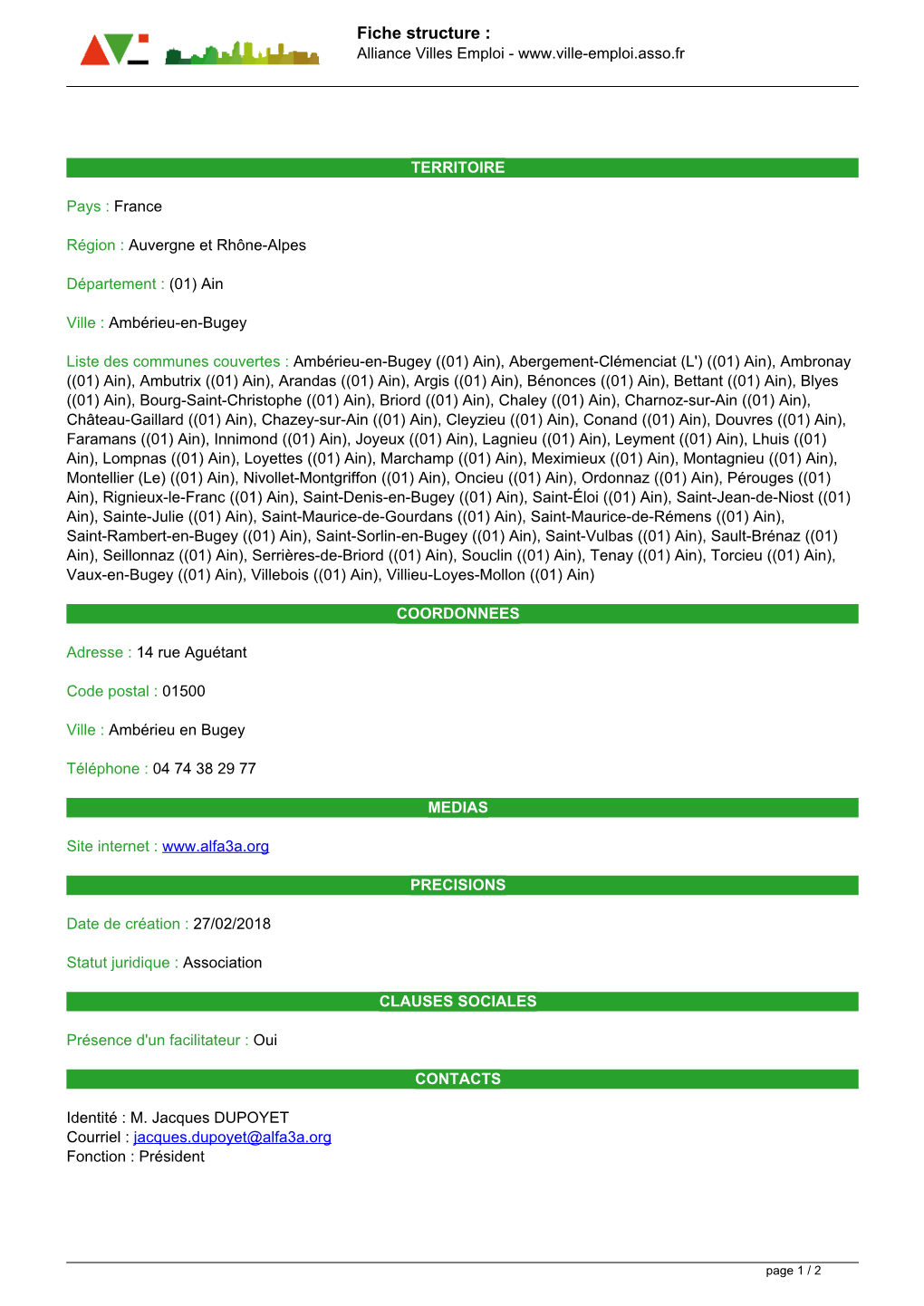 Fiche Structure : Alliance Villes Emploi