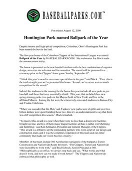 Huntington Park Named Ballpark of the Year