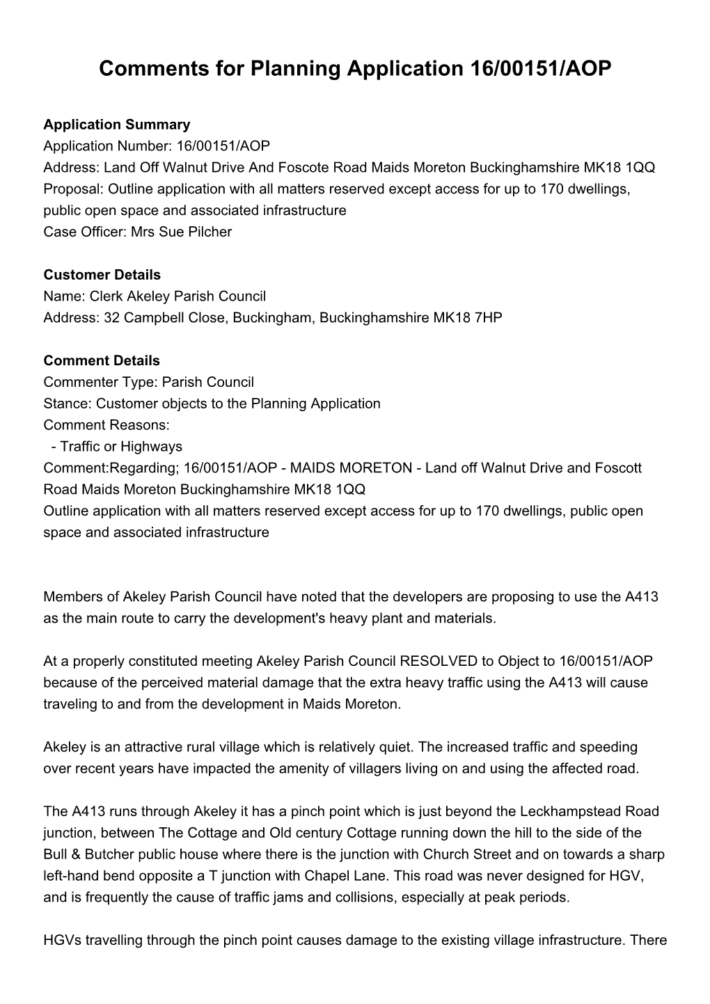 Comments for Planning Application 16/00151/AOP