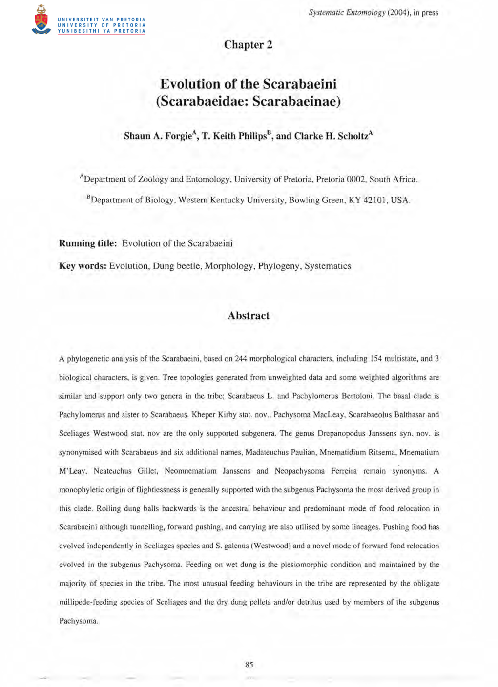 Evolution of the Scarabaeini (Scarabaeidae: Scarabaeinae)