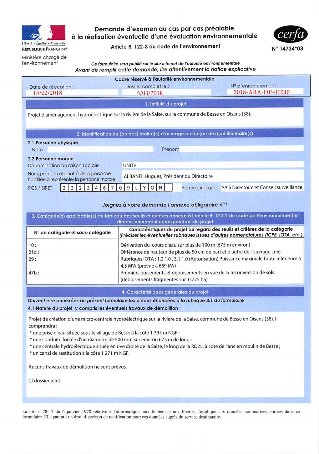 Dossier Reçu Complet Le 5/03/2018