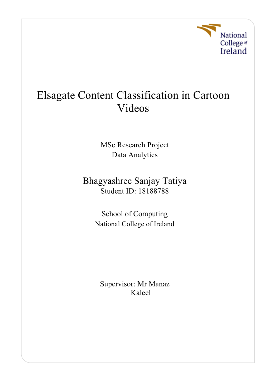 Elsagate Content Classification in Cartoon Videos