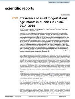 Prevalence of Small for Gestational Age Infants in 21 Cities in China