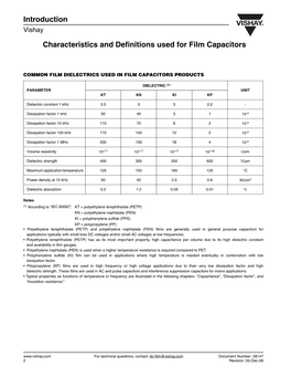 Introduction Characteristics and Definitions Used for Film Capacitors Vishay