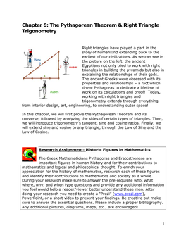 Chapter 6: the Pythagorean Theorem & Right Triangle Trigonometry
