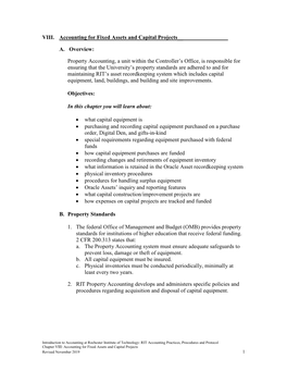 VIII. Accounting for Fixed Assets and Capital Projects__ A. Overview