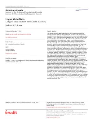 Logan Medallist 4. Large-Scale Impact and Earth History Richard A.F