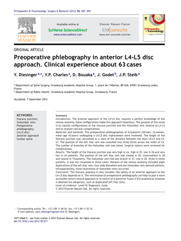 Preoperative Phlebography in Anterior L4-L5 Disc Approach. Clinical