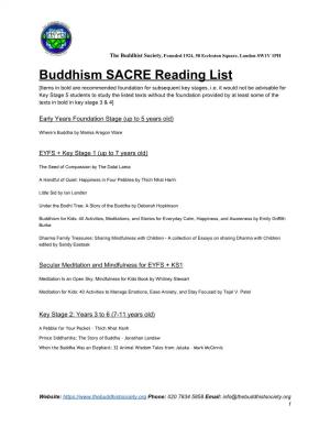 SACRE Reading List [Items in Bold Are Recommended Foundation for Subsequent Key Stages, I.E