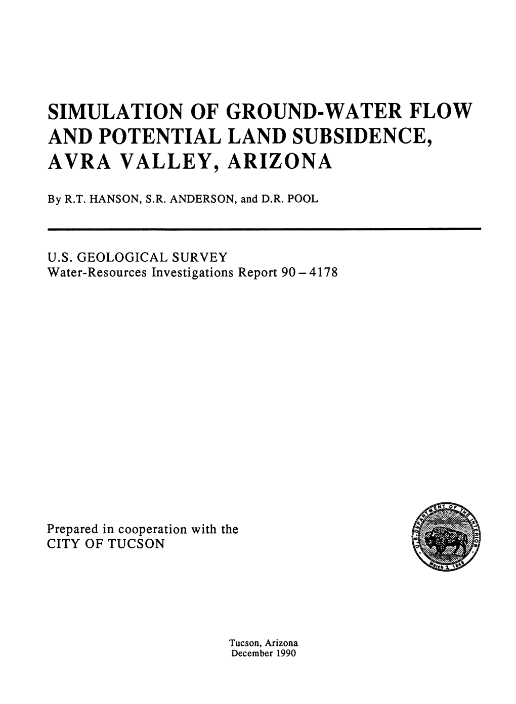 Simulation of Ground-Water Flow and Potential Land Subsidence, Avra Valley, Arizona