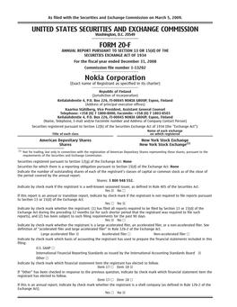 UNITED STATES SECURITIES and EXCHANGE COMMISSION FORM 20F Nokia Corporation