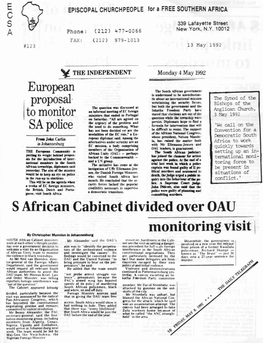 S African Cabinet Divided'over OAD Monitoring Visit