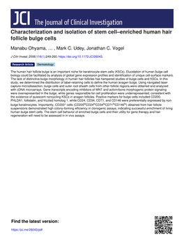 Characterization and Isolation of Stem Cell–Enriched Human Hair Follicle Bulge Cells