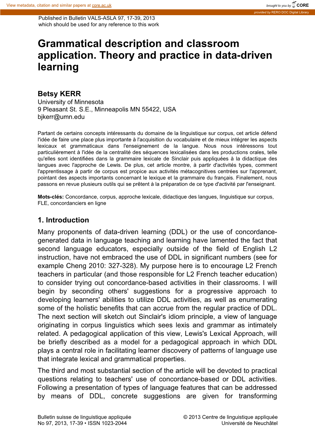 Grammatical Description and Classroom Application. Theory and Practice in Data-Driven Learning