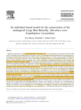 An Individual Based Model for the Conservation of the Endangered Large Blue Butterﬂy, Maculinea Arion (Lepidoptera: Lycaenidae)