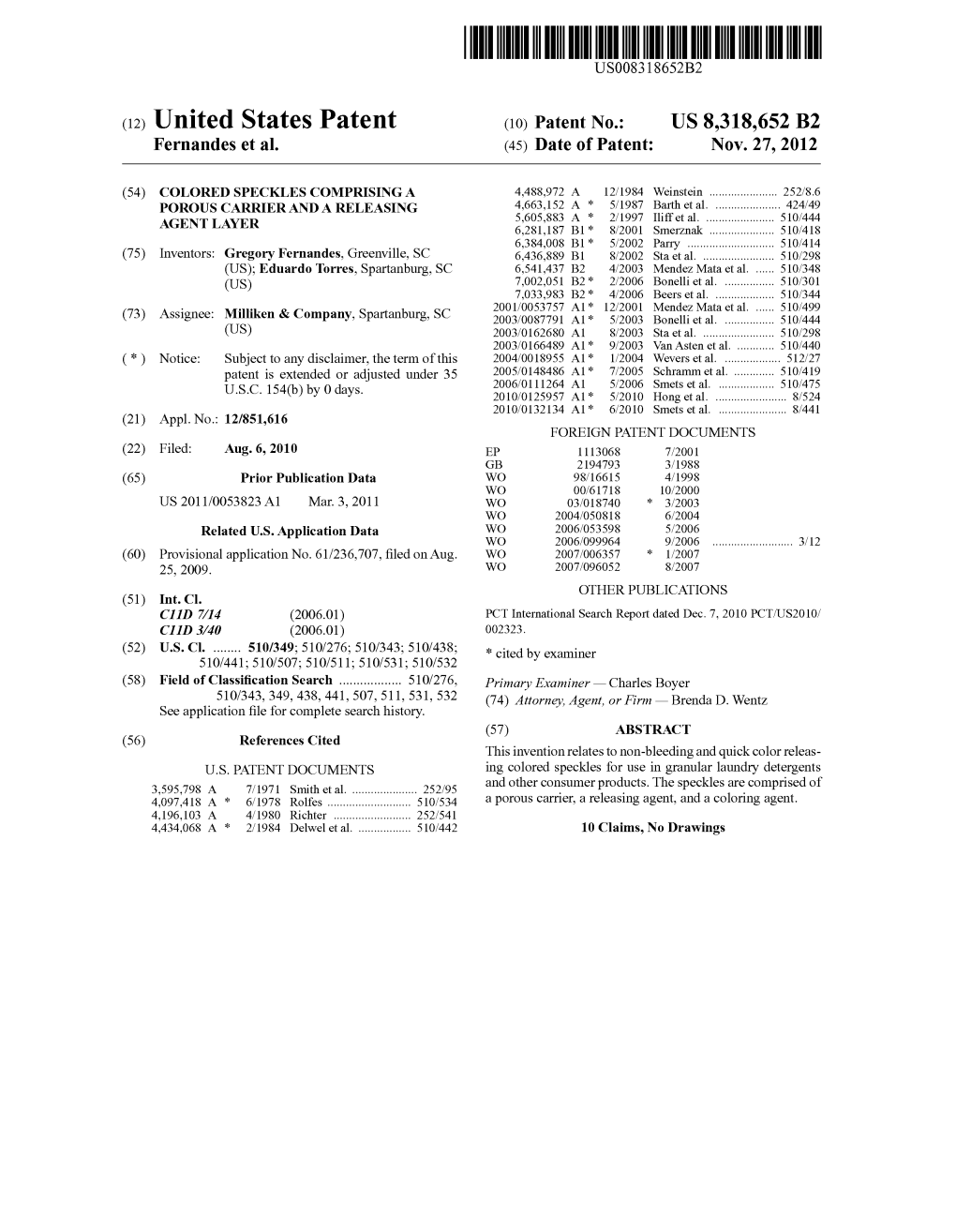 (12) United States Patent (10) Patent No.: US 8,318,652 B2 Fernandes Et Al