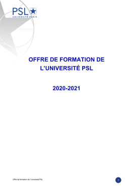 Offre De Formation De L'université Psl 2020-2021