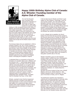 Happy 100Th Birthday Alpine Club of Canada: AO Wheeler
