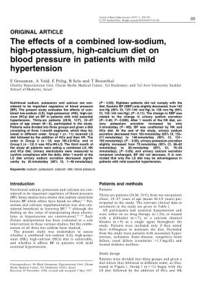 The Effects of a Combined Low-Sodium, High-Potassium, High-Calcium Diet on Blood Pressure in Patients with Mild Hypertension