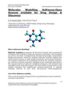 Molecular Modelling Softwares-Open Sources Available for Drug Design & Discovery