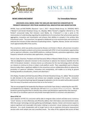 NXST-SBGI Consortium Adds Univision 6-1-17 FINAL