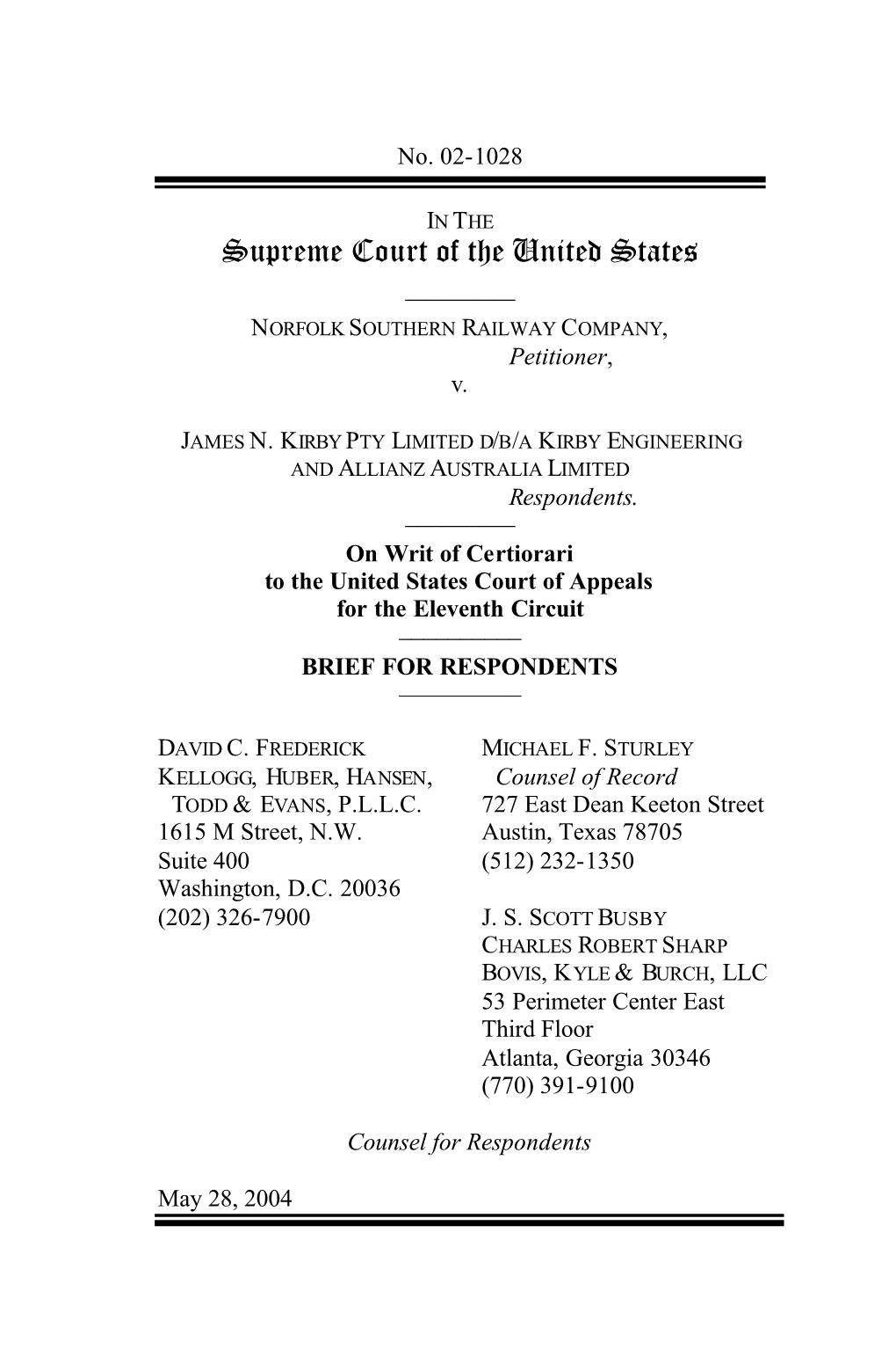 Respondents Brief in Norfolk Southern Railway Co. V. James N. Kirby