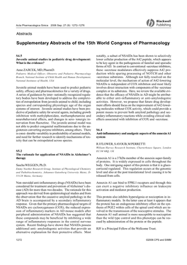 Supplementary Abstracts of the 15Th World Congress of Pharmacology