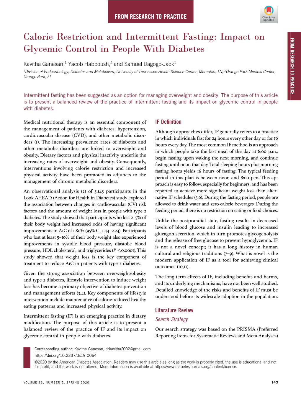 Calorie Restriction and Intermittent Fasting: Impact on Glycemic Control