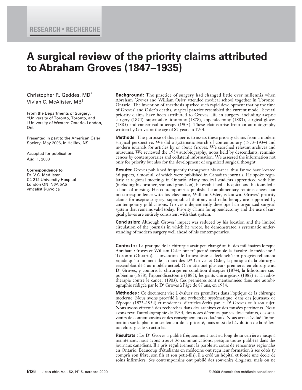 A Surgical Review of the Priority Claims Attributed to Abraham Groves (1847–1935)