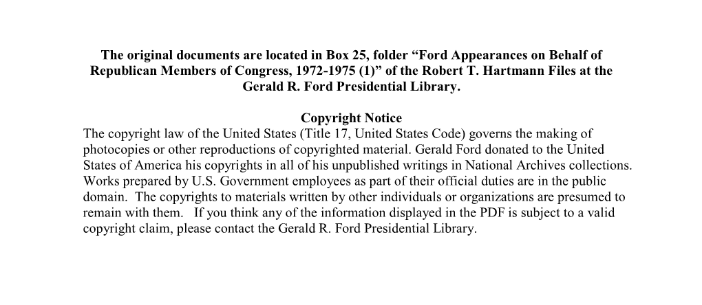 Ford Appearances on Behalf of Republican Members of Congress, 1972-1975 (1)” of the Robert T