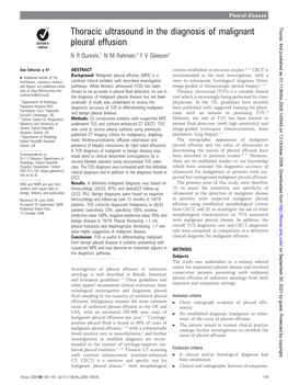 Thoracic Ultrasound in the Diagnosis of Malignant Pleural Effusion