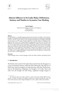 Adstrate Influence in Sri Lanka Malay: Definiteness, Animacy and Number in Accusative Case Marking